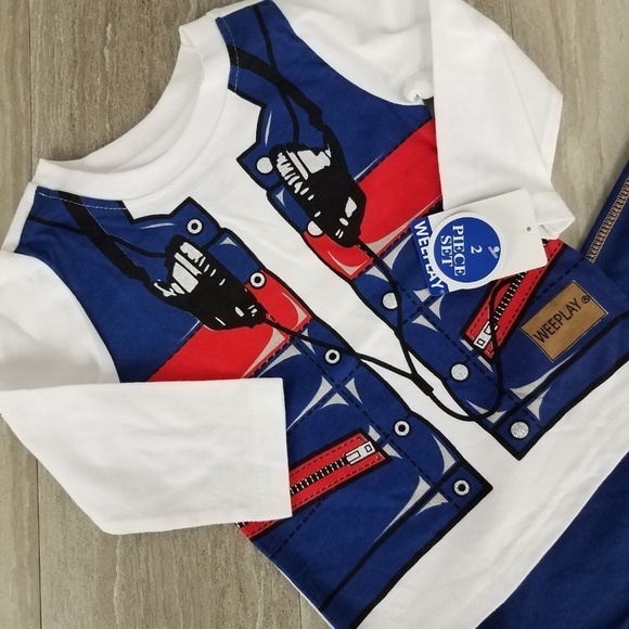 NEW Weeplay Kids Boys 12m 2 pcs Set Long Sleeve T-Shirt Tee Pants Sweatpants - Picture 2 of 5